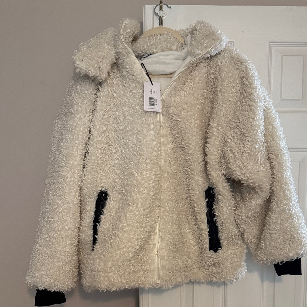 WeWoreWhat Cream Fuzzy Jacket